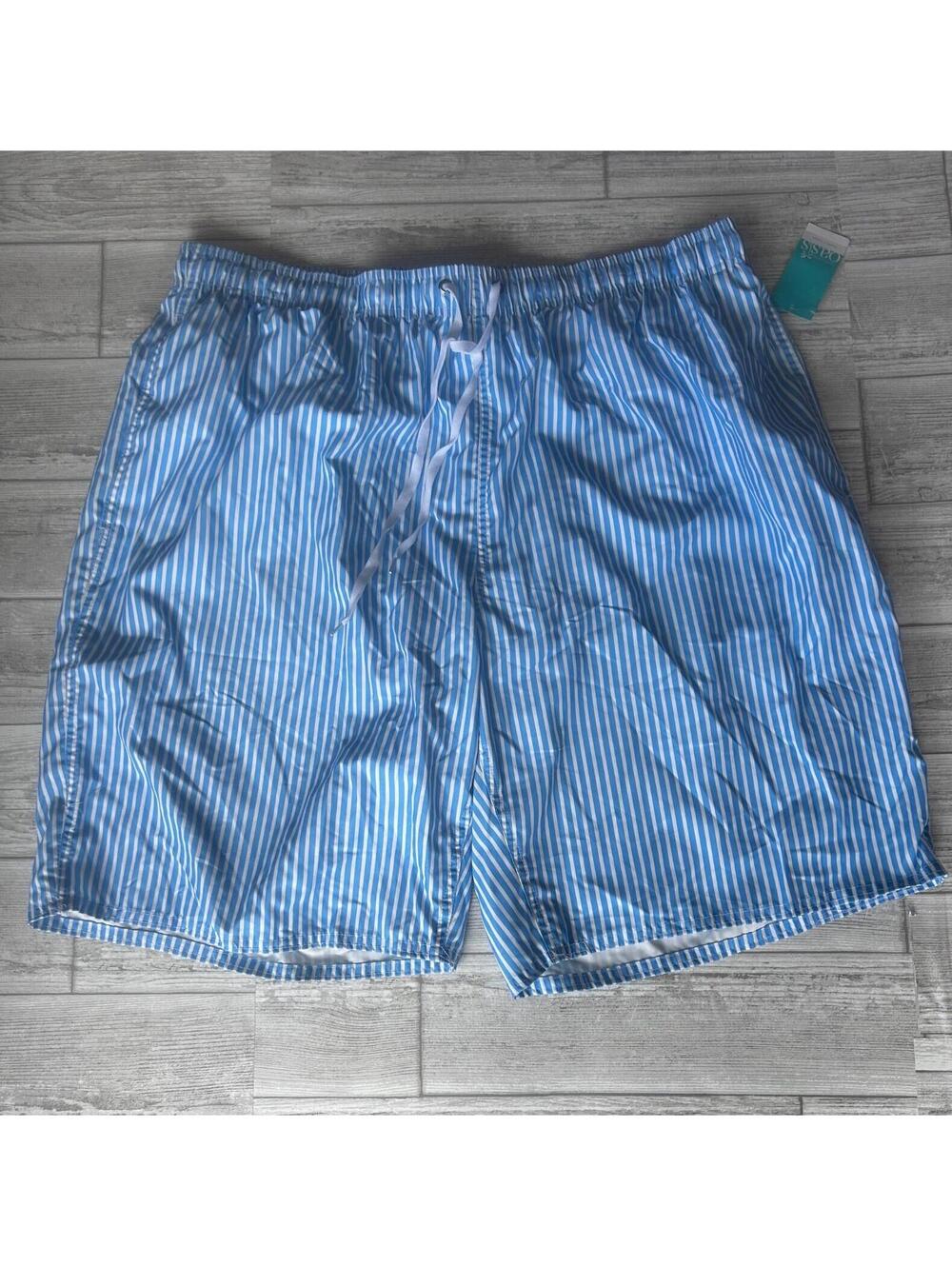 Outdoor Oasis Swim Trunks Mens 2XLT Blue Stripe Pockets Big & Tall New